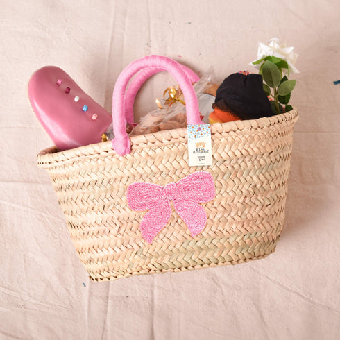 Elegant Pink Bow Market Tote – Handcrafted Style