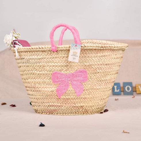 Elegant Pink Bow Market Tote – Handcrafted Style