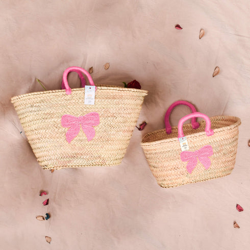 Elegant Pink Bow Market Tote – Handcrafted Style