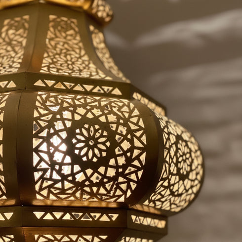 Handmade Moroccan Lamp - Gold Brass Pendant - Living Room Statement Lamp