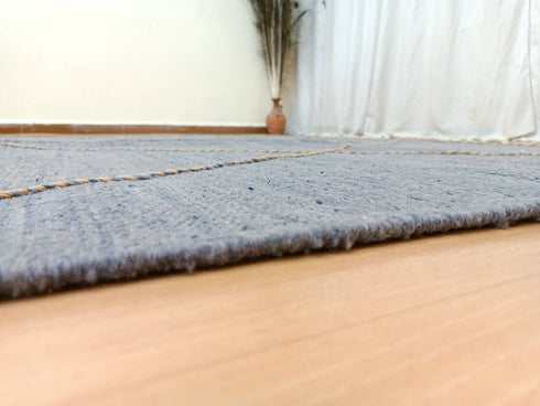 Flat Gray Wool Rug - Handmade Moroccan Kilim Carpet