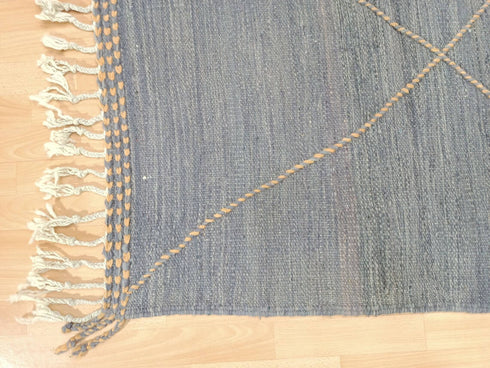 Flat Gray Wool Rug - Handmade Moroccan Kilim Carpet