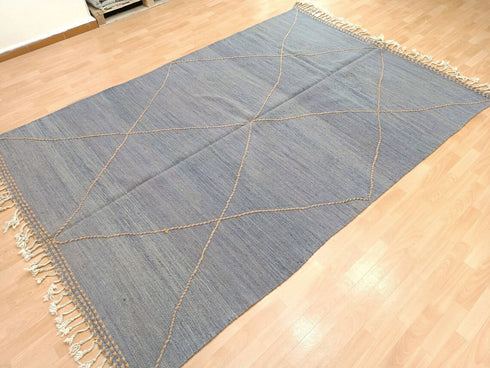 Flat Gray Wool Rug - Handmade Moroccan Kilim Carpet