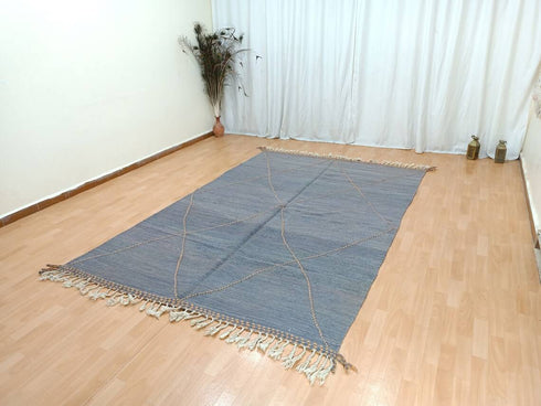 Flat Gray Wool Rug - Handmade Moroccan Kilim Carpet