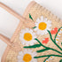Floral Shoulder Straw Bag with Leather Handle