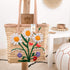 Floral Shoulder Straw Bag with Leather Handle
