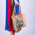 Floral Shoulder Straw Bag with Leather Handle