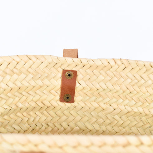 Personalized French-Inspired Straw Basket - Tote with Thin Leather Handles