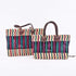 French Basket With Violet Stripe - Handwoven Moroccan Reed, Leather Handles