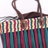 French Basket With Violet Stripe - Handwoven Moroccan Reed, Leather Handles