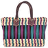 French Basket With Violet Stripe - Handwoven Moroccan Reed, Leather Handles