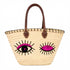 Winky Eyes Sequin Straw Basket Bag | Leather Handle Tote