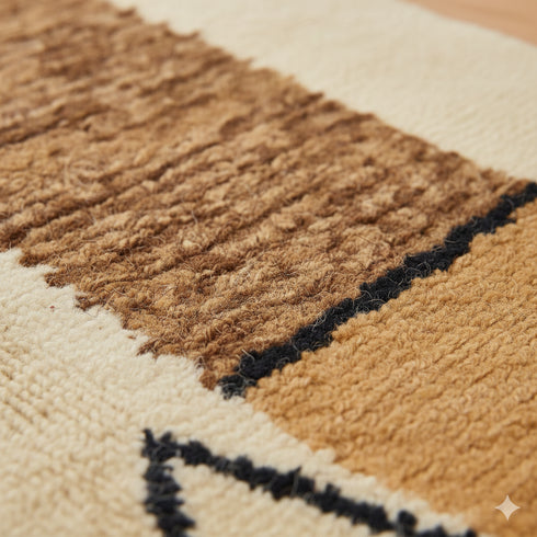 Moroccan Wool Rug – Cream & Brown Modern Boho Carpet