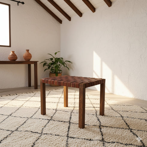 Handmade Moroccan Woven Leather Stool - Handmade boho furniture