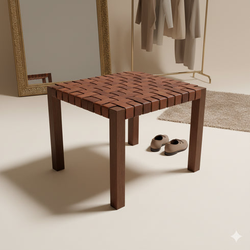 Handmade Moroccan Woven Leather Stool - Handmade boho furniture