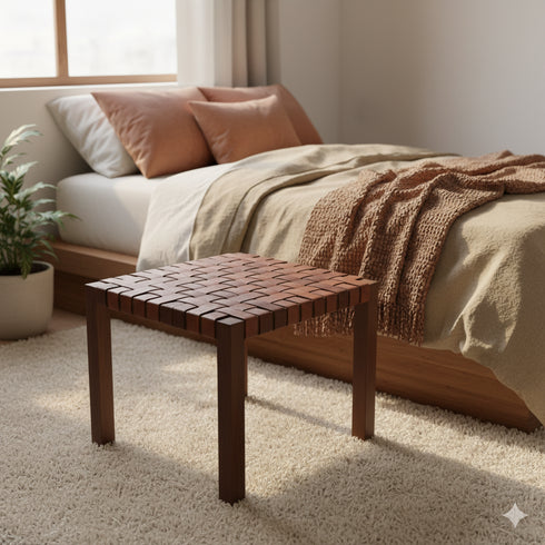 Handmade Moroccan Woven Leather Stool - Handmade boho furniture