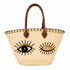 Winky Eyes Sequin Straw Basket Bag | Leather Handle Tote