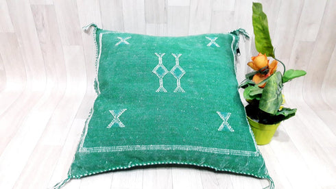 Green Cactus Silk Pillow Cover – Moroccan Sabra Cushion (SP 1005)