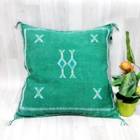 Green Cactus Silk Pillow Cover – Moroccan Sabra Cushion (SP 1005)