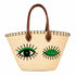 Winky Eyes Sequin Straw Basket Bag | Leather Handle Tote