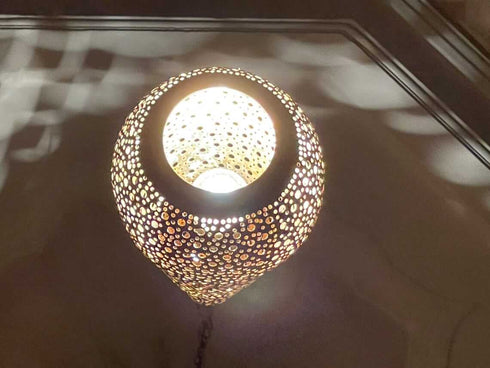 Hand-Engraved Moroccan Brass Pendant Light – Teardrop Lamp (PL 1069)