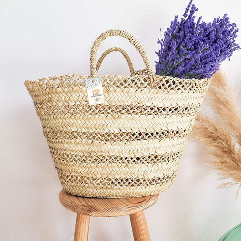Handcrafted Doum Straw Basket | Openwork Woven Bag