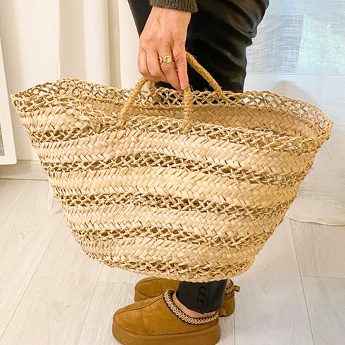 Handcrafted Doum Straw Basket | Openwork Woven Bag