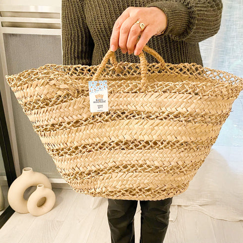 Handcrafted Doum Straw Basket | Openwork Woven Bag