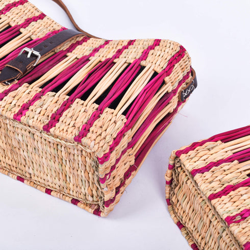 Handcrafted French Basket with Pink Stripe - Decorative, Versatile, Eco-Friendly