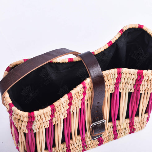 Handcrafted French Basket with Pink Stripe - Decorative, Versatile, Eco-Friendly