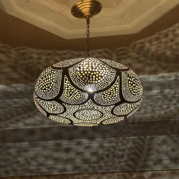 Moroccan Pendant Light – Filigree Brass Shadow-Casting Lamp Bedroom
