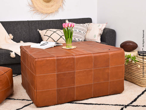 Handcrafted Moroccan Leather Pouf Ottoman - Elegant & Versatile Décor