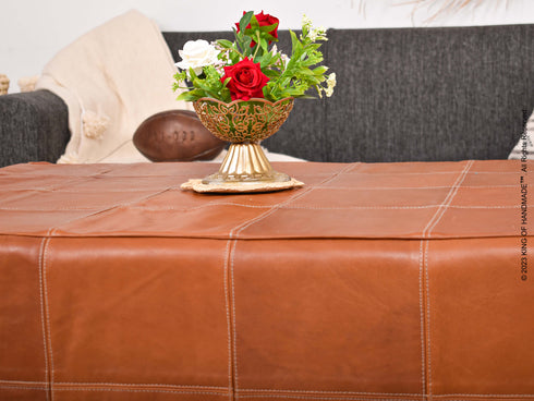 Handcrafted Moroccan Leather Pouf Ottoman - Elegant & Versatile Décor
