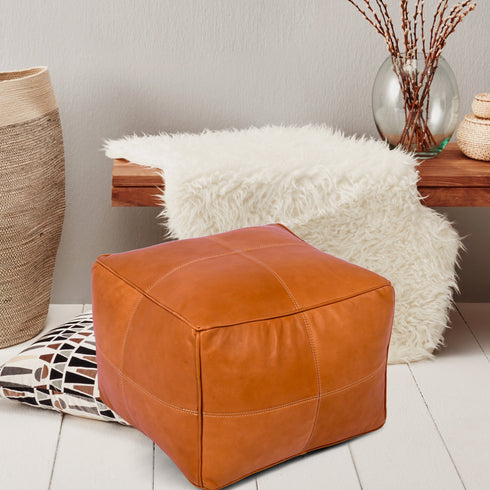 Handcrafted Moroccan Leather Pouf Ottoman - Elegant & Versatile Décor