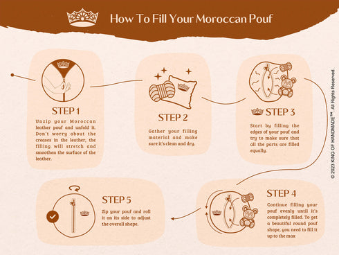 Handcrafted Moroccan Leather Pouf Ottoman - Elegant & Versatile Décor