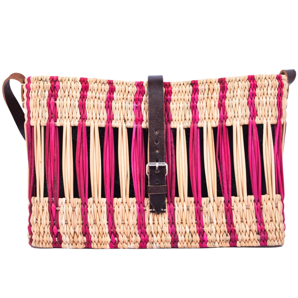 Striped Reed Basket Bag – Pink Moroccan Crossbody
