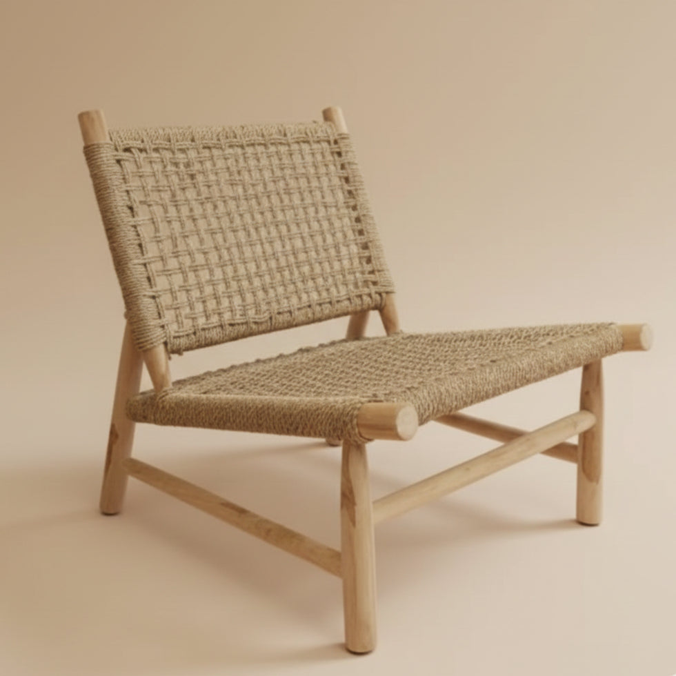 Embrace the authentic soul of North African design with this Handcrafted Moroccan Wood and Palm Leaf Chair.
