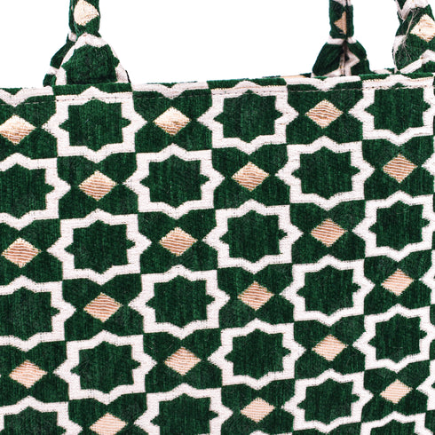 Emerald Moroccan Brocade Shoulder Bag - Authentic Linen Tote 🌿
