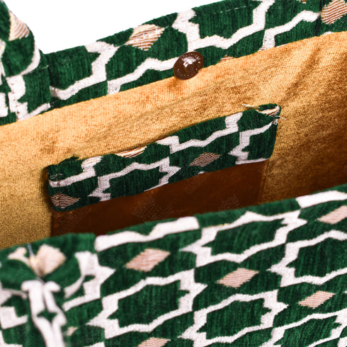 Emerald Moroccan Brocade Shoulder Bag - Authentic Linen Tote 🌿