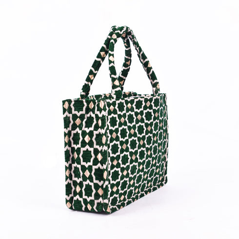 Emerald Moroccan Brocade Shoulder Bag - Authentic Linen Tote 🌿