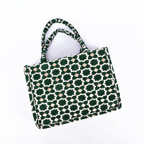 Emerald Moroccan Brocade Shoulder Bag - Authentic Linen Tote 🌿