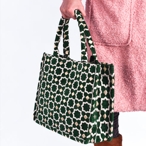 Emerald Moroccan Brocade Shoulder Bag - Authentic Linen Tote 🌿
