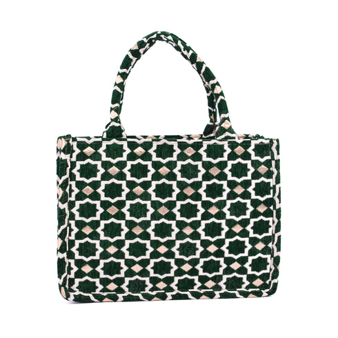 Emerald Moroccan Brocade Shoulder Bag - Authentic Linen Tote 🌿