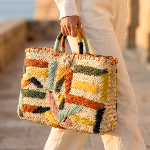 Handcrafted Colorful Moroccan Handbag | Embroidered Market Tote