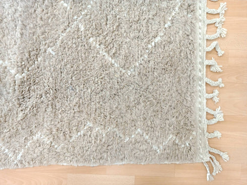 Handmade Beige Moroccan Wool Rug - Boho Living Room Carpet