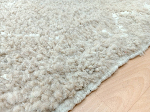 Handmade Beige Moroccan Wool Rug - Boho Living Room Carpet