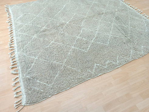 Handmade Beige Moroccan Wool Rug - Boho Living Room Carpet