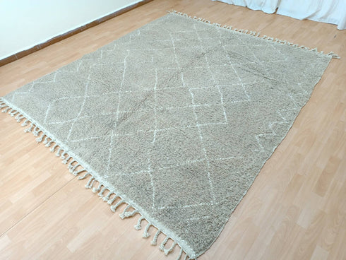 Handmade Beige Moroccan Wool Rug - Boho Living Room Carpet