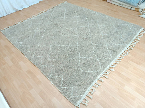 Handmade Beige Moroccan Wool Rug - Boho Living Room Carpet