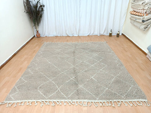 Handmade Beige Moroccan Wool Rug - Boho Living Room Carpet